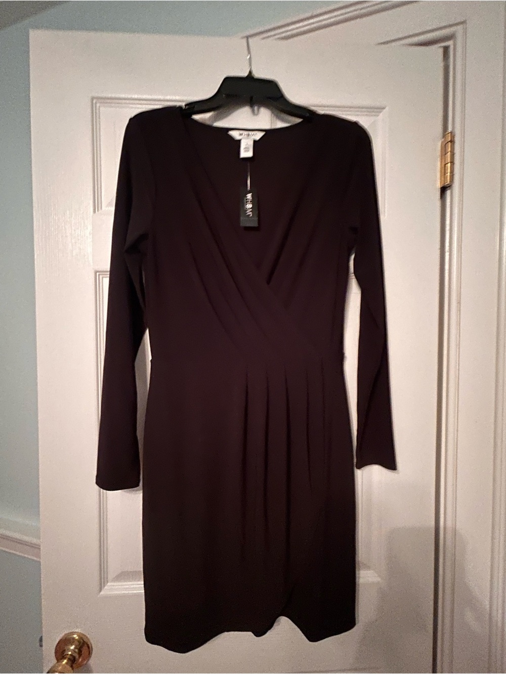 White House Black Market Long Sleeve Faux-Wrap Dress in Black